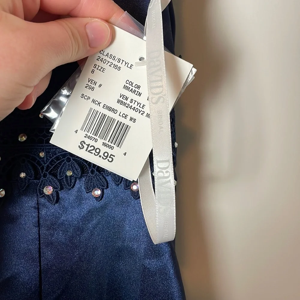 Navy blue satin size 8 prom/ bridesmaids/ formal dress - Picture 6 of 11